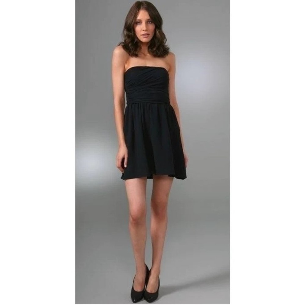 NWT Theroy Frederica Silk Black Strapless Gerogette Mini Dress